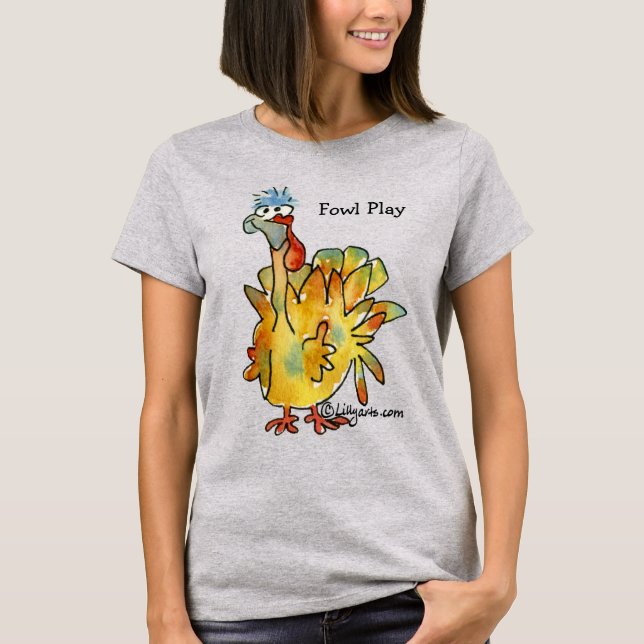 Fowl Play Cartoon Gold Türkei T Shirt (Vorderseite)