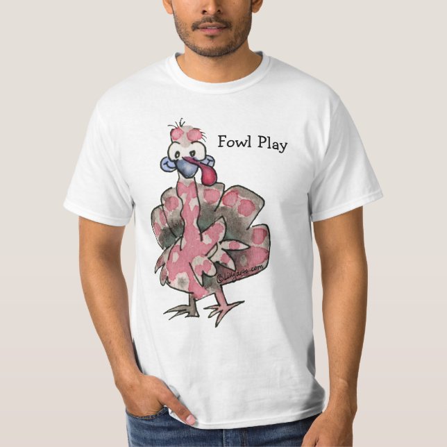 Fowl Play Cartoon Pink Türkei T Shirt (Vorderseite)