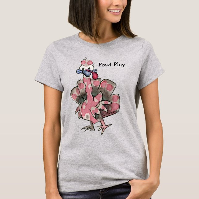 Fowl Play Cartoon Pink Türkei T Shirt (Vorderseite)