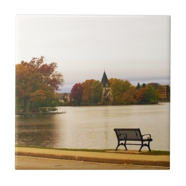 Fowler Lake im Herbst, WI Fliese (Vorderseite)