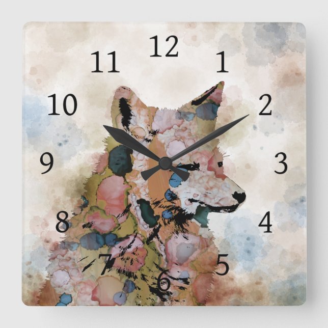 Fox 1 quadratische wanduhr (Vorderseite)