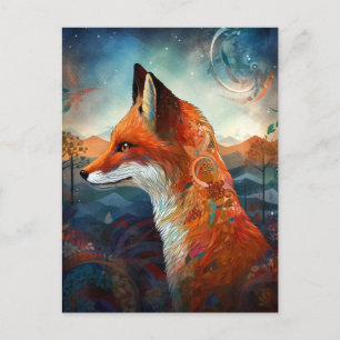 Fox Abstrakt Surreal Moderne Boho Fantasy Art Postkarte