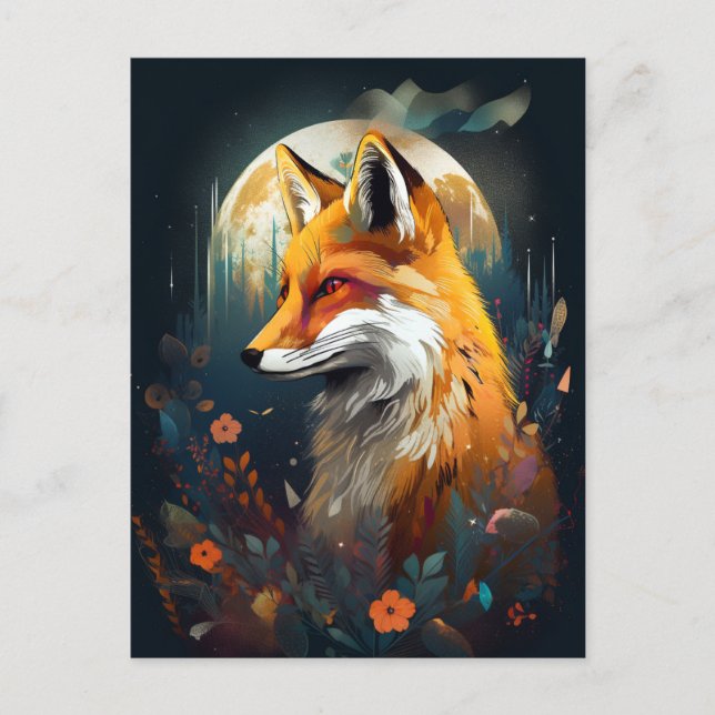 Fox Abstrakt Surreal Moderne Boho Fantasy Art Postkarte (Vorderseite)