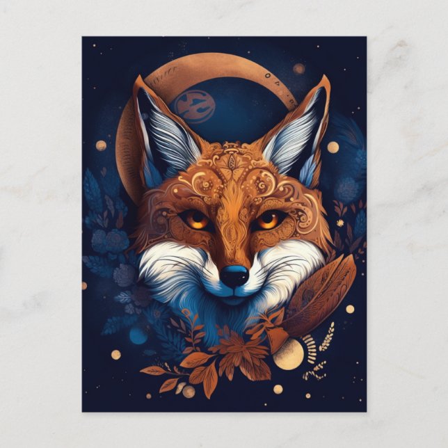 Fox Abstrakt Surreal Moderne Boho Fantasy Art Postkarte (Vorderseite)