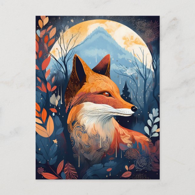 Fox Abstrakt Surreal Moderne Boho Fantasy Art Postkarte (Vorderseite)
