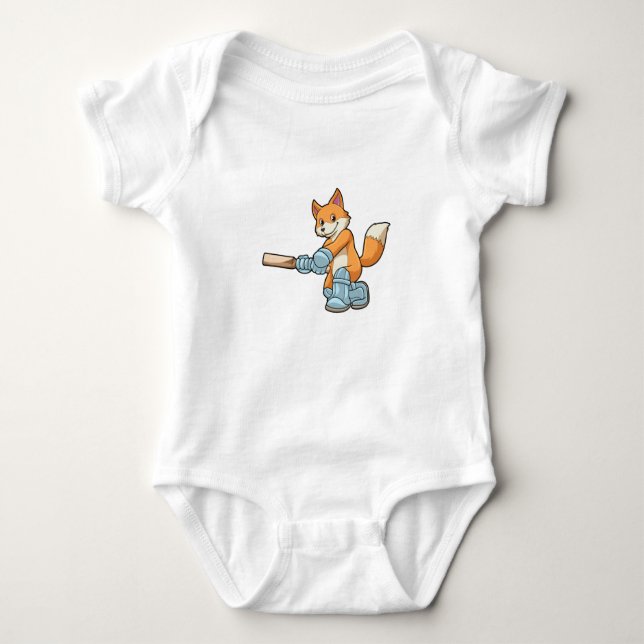 Fox als Batsman mit Cricket Flex Baby Strampler (Vorderseite)