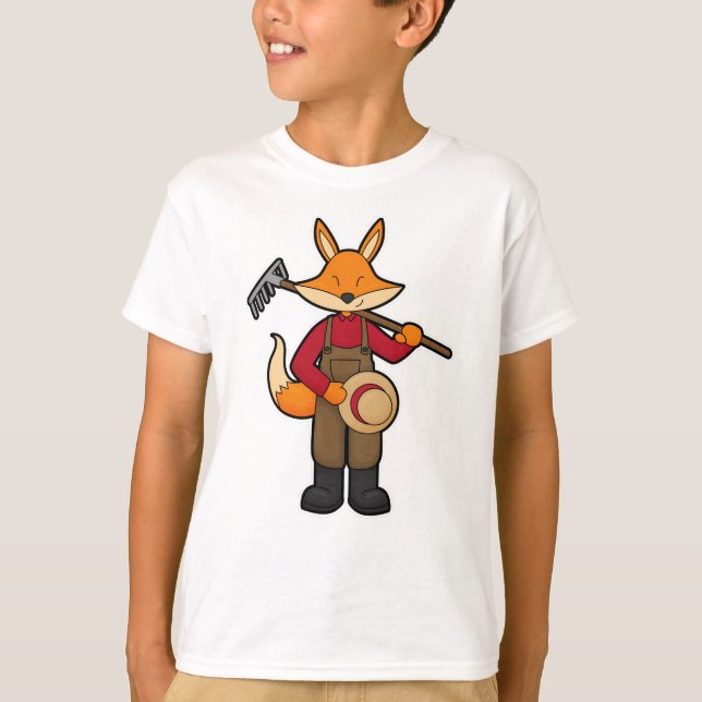 Fox als Bauer mit Rake & Hat T-Shirt (Vorderseite)