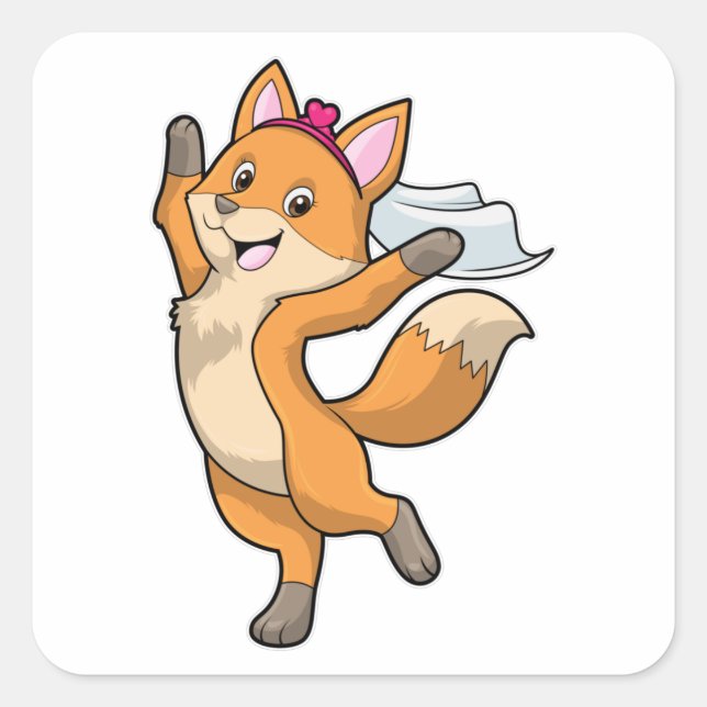 Fox als Brille mit Schleier & Herz Quadratischer Aufkleber (Vorderseite)