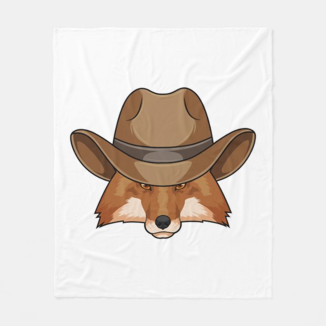 Fox als Cowboy mit Hut Fleecedecke (Vorderseite)