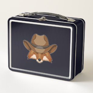 Fox als Cowboy mit Hut Metall Brotdose