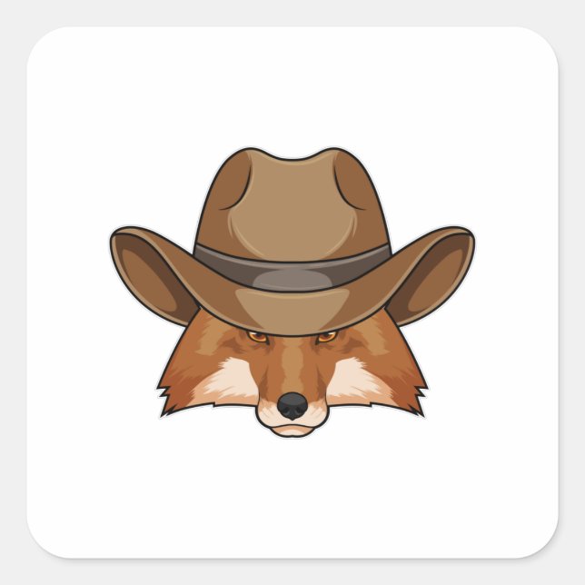Fox als Cowboy mit Hut Quadratischer Aufkleber (Vorderseite)