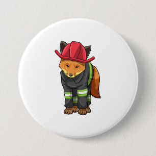 Fox als Feuerwehrmann mit Helm Button
