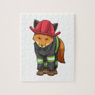Fox als Feuerwehrmann mit Helm Puzzle