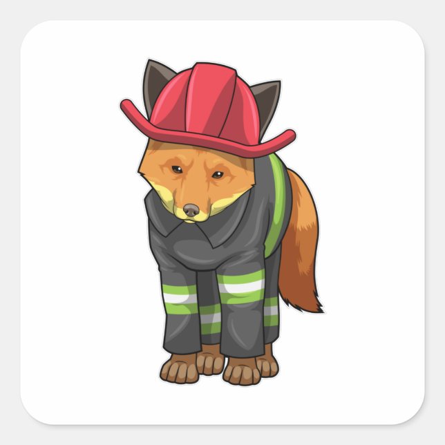 Fox als Feuerwehrmann mit Helm Quadratischer Aufkleber (Vorderseite)