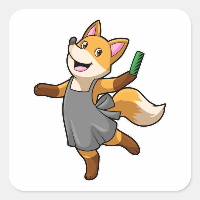 Fox als Friseur mit Schere Quadratischer Aufkleber (Vorderseite)