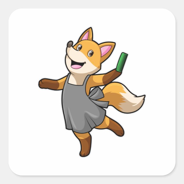 Fox als Friseur mit Schere Quadratischer Aufkleber (Vorderseite)