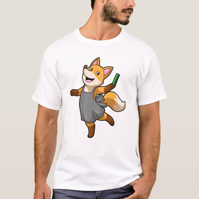 Fox als Friseur mit Schere T-Shirt (Vorderseite)