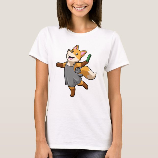 Fox als Friseur mit Schere T-Shirt (Vorderseite)