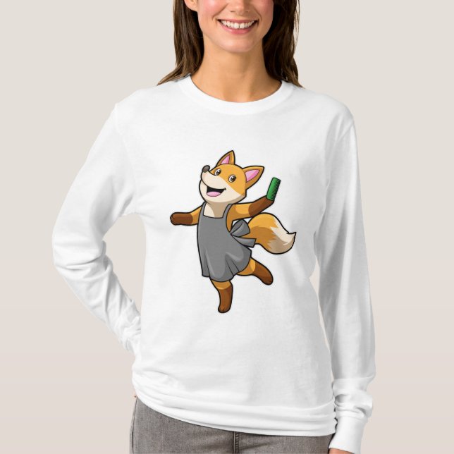 Fox als Friseur mit Schere T-Shirt (Vorderseite)