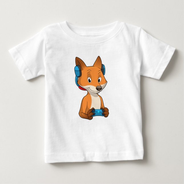 Fox als Gamer mit Joystick Baby T-shirt (Vorderseite)
