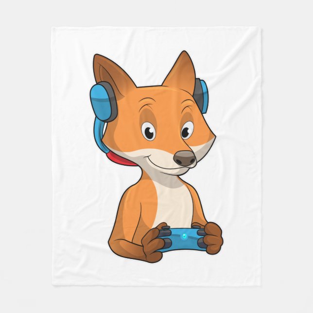 Fox als Gamer mit Joystick Fleecedecke (Vorderseite)
