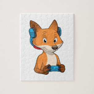 Fox als Gamer mit Joystick Puzzle