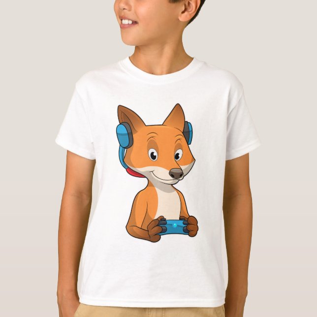 Fox als Gamer mit Joystick T-Shirt (Vorderseite)