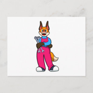 Fox als Handwerker mit Werkzeugen Postkarte