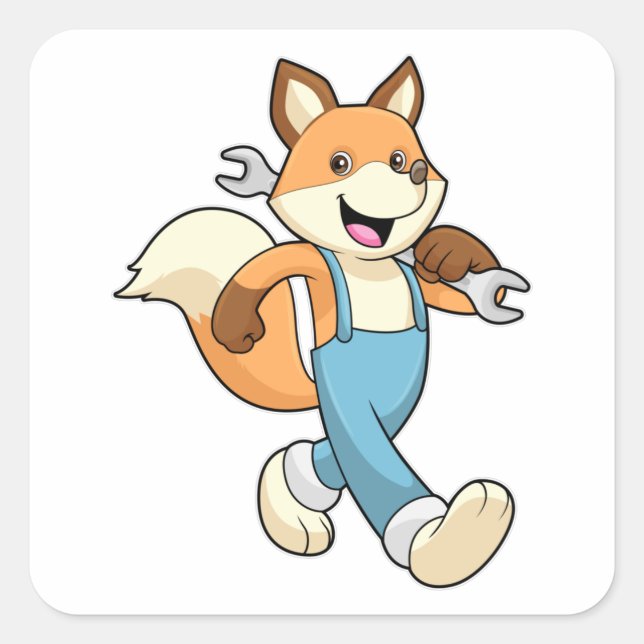 Fox als Mechanik mit Schraubenschlüssel Quadratischer Aufkleber (Vorderseite)