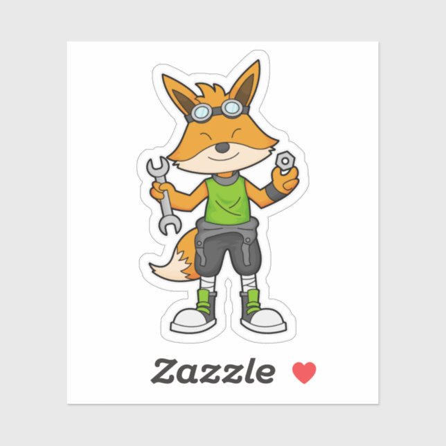 Fox als Mechanik mit Schraubenschlüssel und Nut Aufkleber (Blatt)