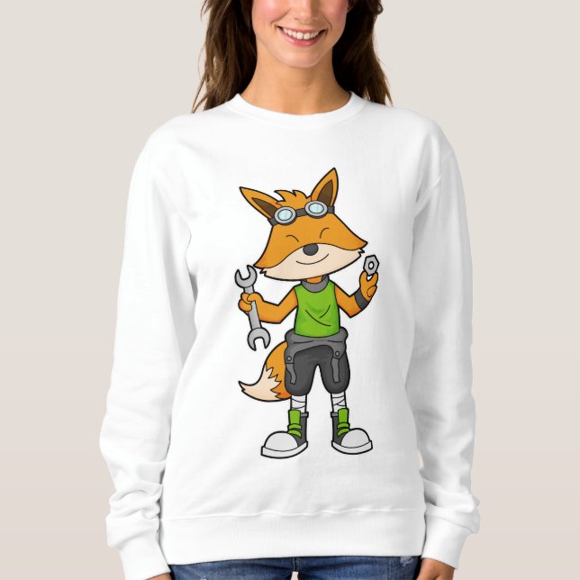 Fox als Mechanik mit Schraubenschlüssel und Nut Sweatshirt (Vorderseite)