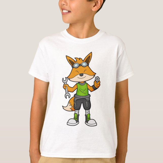 Fox als Mechanik mit Schraubenschlüssel und Nut T-Shirt (Vorderseite)