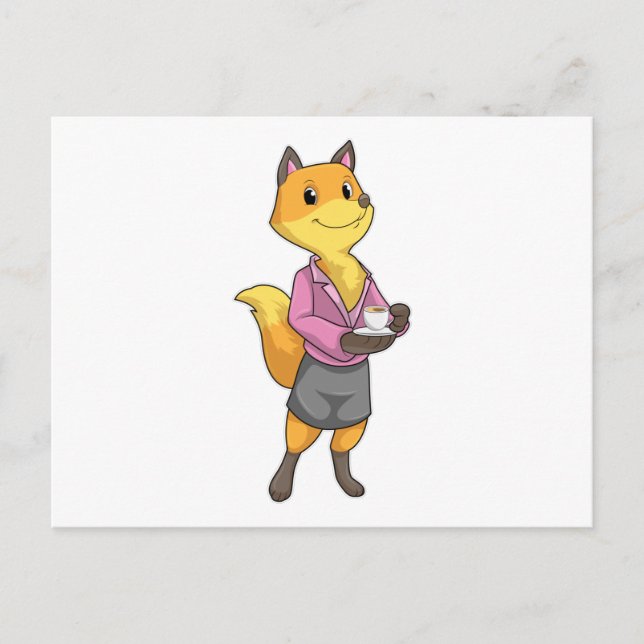 Fox als Sekretär für Kaffee Cup Postkarte (Vorderseite)