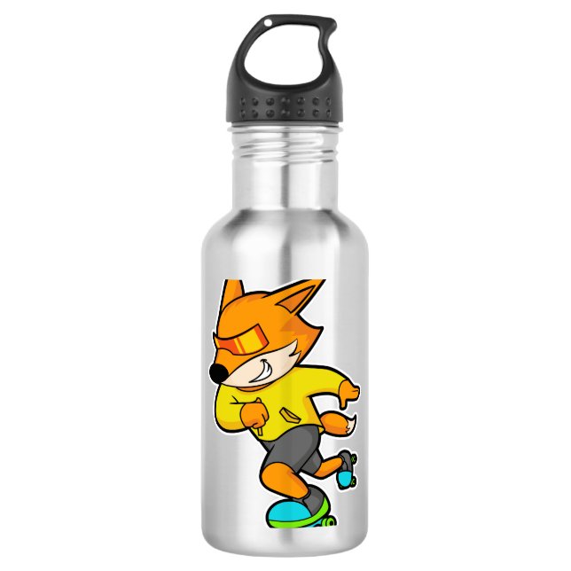Fox als Skater mit Roller-Skaten Edelstahlflasche (Vorderseite)