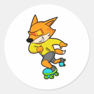 Fox als Skater mit Roller-Skaten Runder Aufkleber