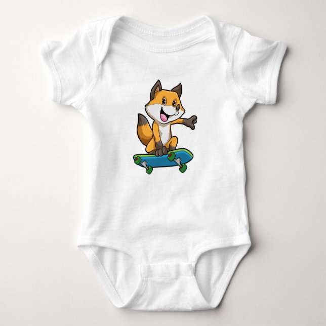 Fox als Skater mit Skateboard Baby Strampler (Vorderseite)