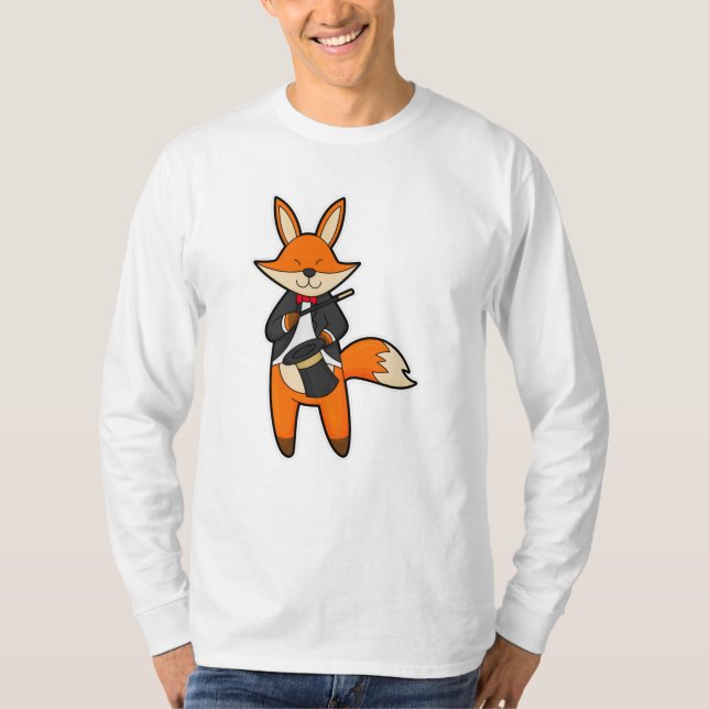Fox als Zauberer mit Zauberstab & Hut T-Shirt (Vorderseite)