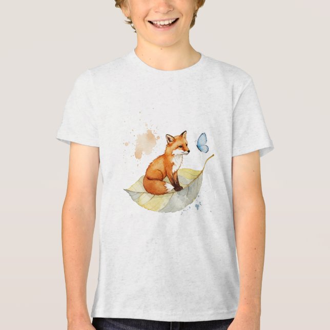  Fox and a butterfly  Tri-Blend Shirt (Vorderseite)