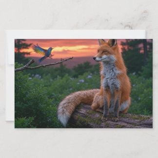 Fox and Bird at Sunset in Forest Scene mit Zitat Briefpapier