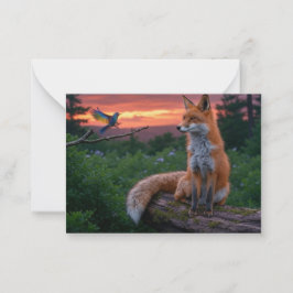 Fox and Bird at Sunset in Forest Scene mit Zitat Mitteilungskarte