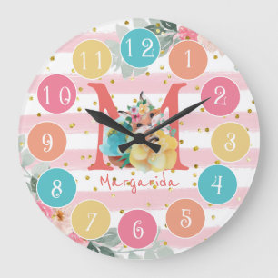 Fox And Flower Illustration Baby Nursery Große Wanduhr