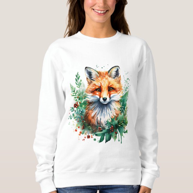 Fox and Holly with Red Berries Sweatshirt (Vorderseite)
