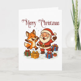 Fox and Santa Christmas Folded Greeting Card Karte