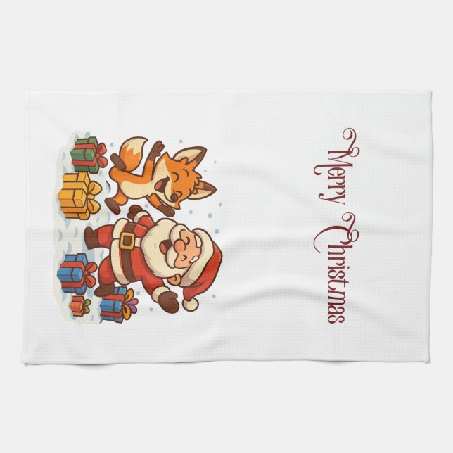 Fox and Santa Christmas Kitchen Towels Geschirrtuch (Horizontal)