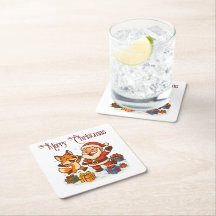 Fox and Santa Christmas Paper Coaster