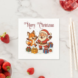 Fox and Santa Christmas Paper Napkin Serviette