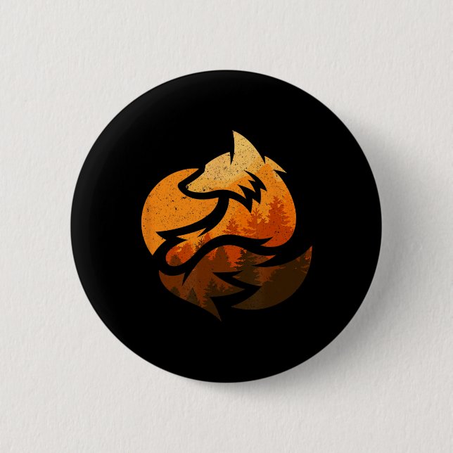 Fox Animal Design Geschenke mit Naturbäumen Jagd Button (Vorderseite)
