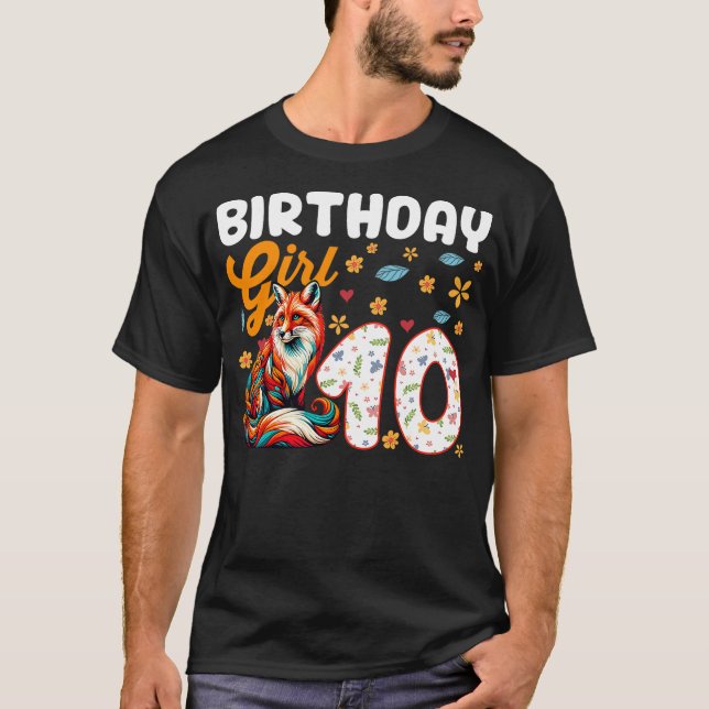 Fox Animal Lovers 10th Birthday Girl Fox B-day 10  T-Shirt (Vorderseite)