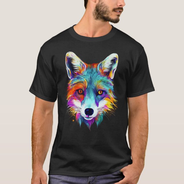 Fox - Animal Motif Art Colourful Animal Fox T-Shirt (Vorderseite)