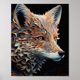 Fox Animal Portrait Nature Wildlife Malerei Poster